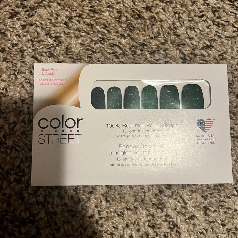 Color Street Scot Topic Dark Green Glitter Nail Polish Strips FMG166 16 Count